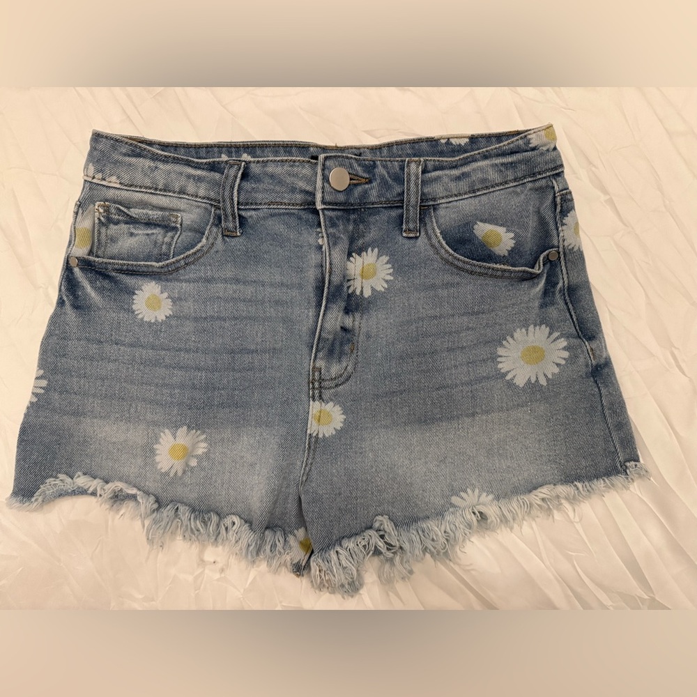 Material Girl Blue Daisy Print Jean Shorts size 9